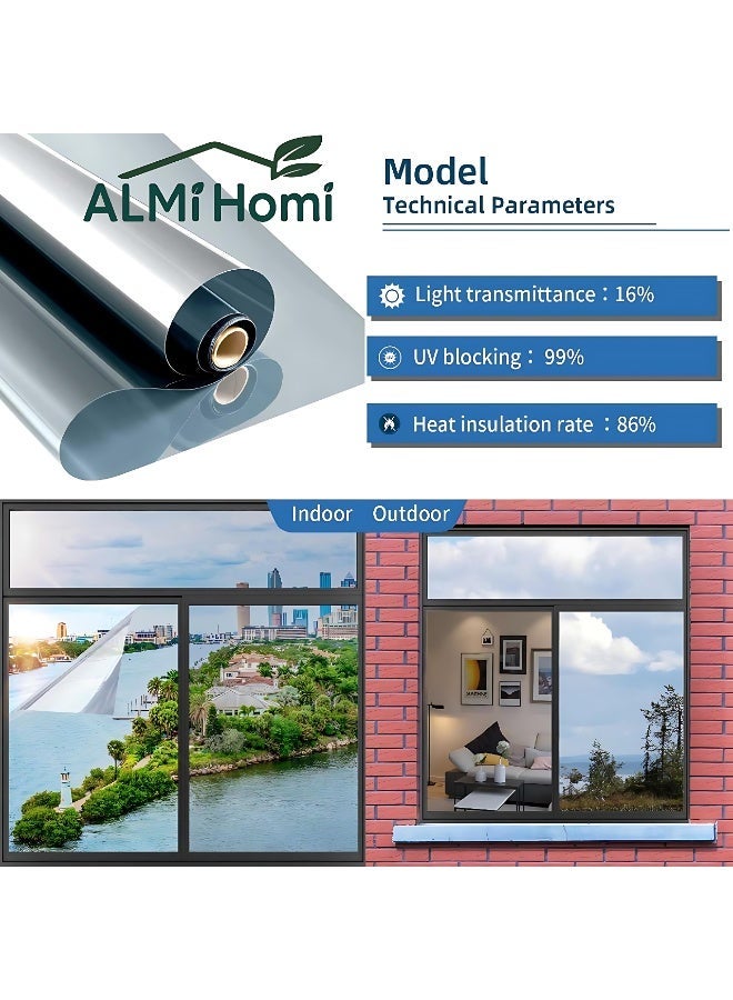 ALMiHomi One-Way Mirror Reflective Window Film – Daytime Privacy, Heat & UV Protection for Home, Office & Car – Thick Solar Tint Glass Sticker 40*500cm - Image 1